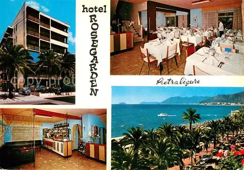 AK / Ansichtskarte Pietraligure Hotel Rosegarden Promenade Strand Kuestenpanorama Pietraligure