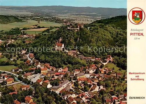 AK / Ansichtskarte Pitten Marktzentrum mit Schlossberg Burg Bergkirche Rosaliengebirge Fliegeraufnahme Pitten