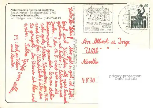 AK / Ansichtskarte Ploen_See Naturcamping Spitzenort Gaststube Seeschwalbe Fliegeraufnahme Ploen_See