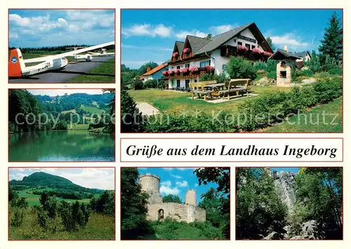 AK / Ansichtskarte Poppenhausen_Rhoen Pension Landhaus Ingeborg Panorama Burg Segelflugplatz Poppenhausen Rhoen