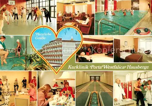 AK / Ansichtskarte Porta_Westfalica Kurklinik Porta Westfalica Hausberge Gymnastik Hallenbad Fitness Kegelbahn Kuranwendungen Porta_Westfalica