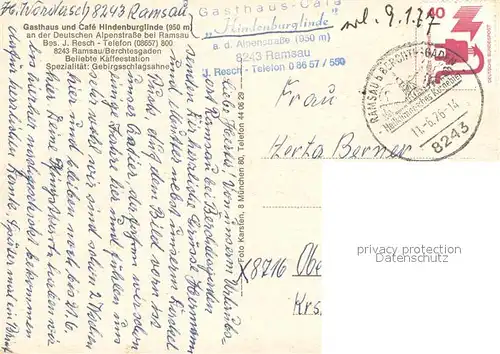 AK / Ansichtskarte Ramsau_Berchtesgaden Gasthaus Cafe Hindenburglinde Gastraeume Terrasse Ramsau Berchtesgaden