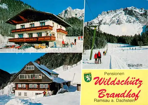 AK / Ansichtskarte Ramsau_Dachstein_Steiermark Pensionen Wildschuetz und Brandhof Skilift Wintersportplatz Alpen Ramsau_Dachstein