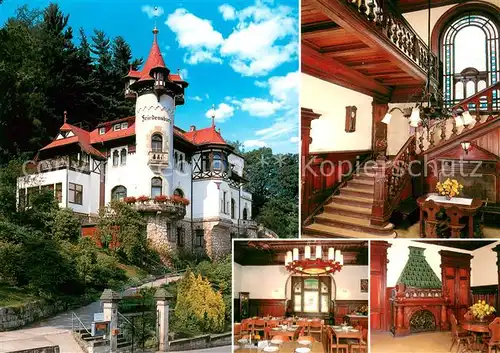 AK / Ansichtskarte Rathen_Saechsische Schweiz Friedensburg Bibel und Ruestzeitheim Gaststube Kaminzimmer Treppenaufgang Rathen Saechsische Schweiz