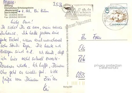 AK / Ansichtskarte Rehe_Westerwald Stiftung Christl Erholungsheim Westerwald Rehe_Westerwald