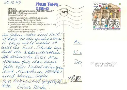 AK / Ansichtskarte Rehe_Westerwald Stiftung Christl Erholungsheim Westerwald Gastraum Hallenbad Rehe_Westerwald