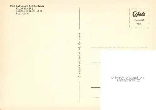 AK / Ansichtskarte Reichenbach_Waldbronn Luftkurort Kurhaus Restaurant Reichenbach Waldbronn