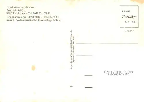 AK / Ansichtskarte Reil Weinhaus Nalbach Terrasse Kegelbahn Panorama Blick ueber die Mosel Reil