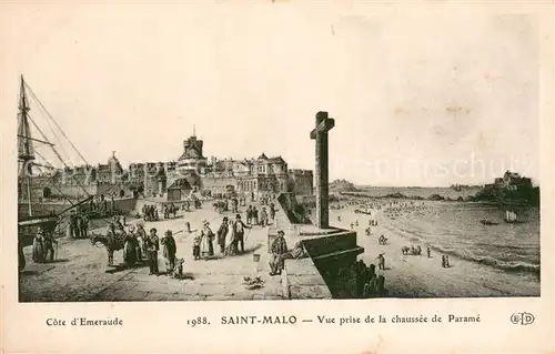 Saint Malo_Ille et Vilaine_Bretagne Vue prise de la Chaussee de Parame Peinture Kuenstlerkarte Saint Malo_Ille et Vilaine
