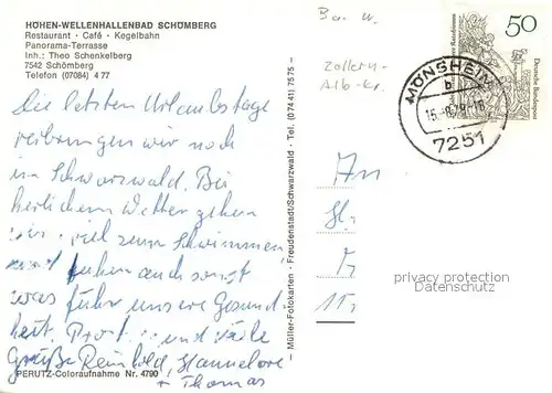 Schoemberg_Schwarzwald Hoehen Wellenhallenbad Schoemberg Restaurant Hallenbad Kegelbahn Schoemberg Schwarzwald