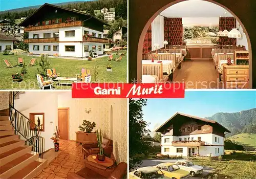 St_Ulrich_Groeden_Tirol Gaestehaus Pension Garni Murit Gastraum Treppenaufgang Garten St_Ulrich_Groeden_Tirol