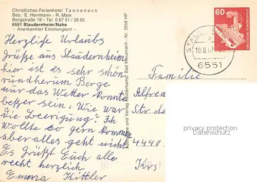 Staudernheim Christliches Ferienhotel Tanneneck Restaurant Garten Rosenbeet Staudernheim