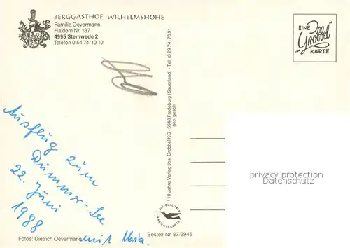 Stemwede Berggasthof Wilhelmshoehe Gastraeume Stemwede