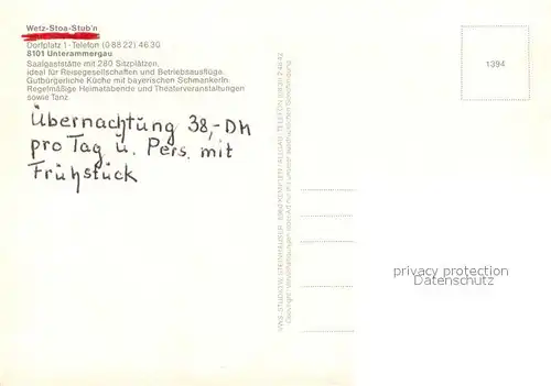 Unterammergau Wetz Stoa Stubn Gastraeume Unterammergau