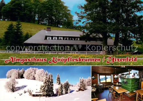 Utzenfeld_Schwarzwald Almgasthaus Knoepflesbrunnen Gastraum Kamin im Sommer und Winter Utzenfeld Schwarzwald