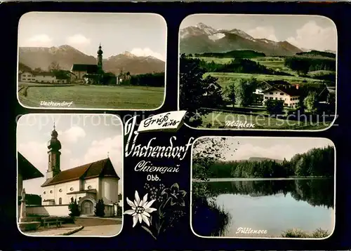 Vachendorf_Chiemsee Ortsansicht mit Kirche Muehlen Chiemgauer Alpen Trittensee Vachendorf Chiemsee
