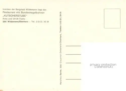 Wildemann Restaurant Kutscherstube Kaminstube Bundeskegelbahnen Wildemann
