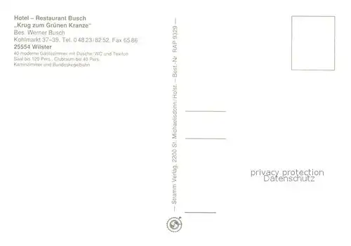 Wilster Hotel Restaurant Busch Krug zum gruenen Kranze Bar Kegelbahn Wilster