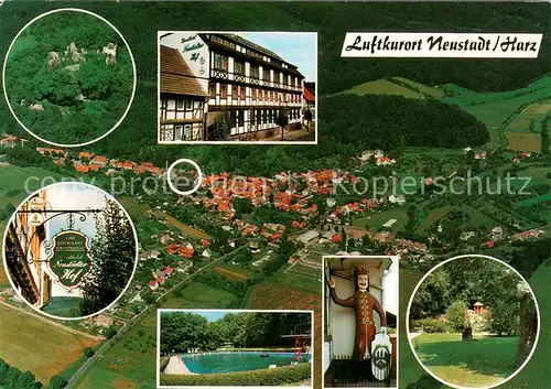 AK / Ansichtskarte Neustadt_Harz Landhotel Neustaedter Hof Schwimmbad Park Fliegeraufnahme  Neustadt_Harz