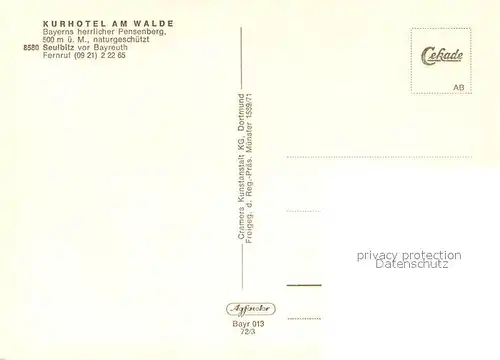 AK / Ansichtskarte Seulbitz_Bayreuth Kurhotel am Walde Fliegeraufnahme  Seulbitz Bayreuth