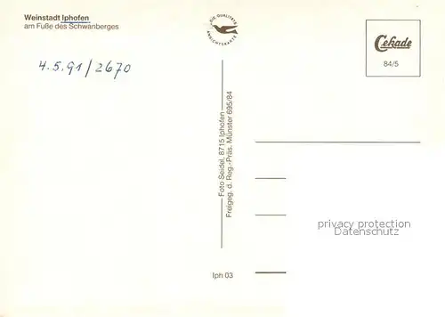 AK / Ansichtskarte Iphofen Fliegeraufnahme mit Schwanberg Iphofen