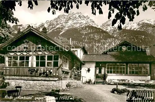 AK / Ansichtskarte Garmisch Partenkirchen Cafe Almhuette gegen Kramer Ammergauer Alpen Huber Karte Nr. 10197 Garmisch Partenkirchen