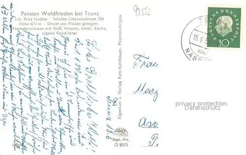 AK / Ansichtskarte Teunz Pension Waldfrieden Teunz