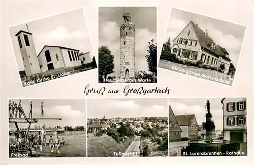 AK / Ansichtskarte Grossgartach Kirche Heuchelberger Warte Kindergarten Gartenschule Brunnen Rathaus Freibad Grossgartach