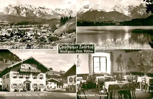 AK / Ansichtskarte Wallgau Gasthaus Isartal Gaststube Wettersteingebirge Barmsee Karwendel Wallgau