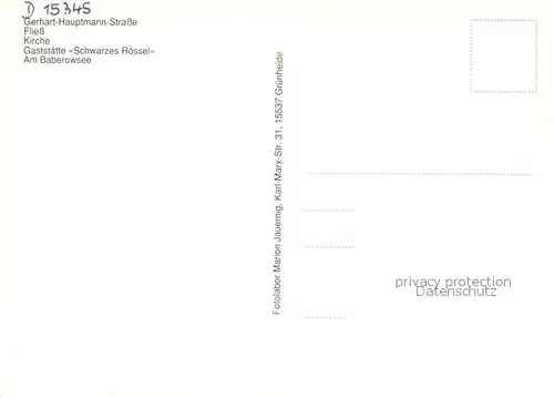 AK / Ansichtskarte Kagel Gerthart Hauptmann Strasse Fliess Kirche Gaststaette Schwarzes Roessel Baberowsee Kagel