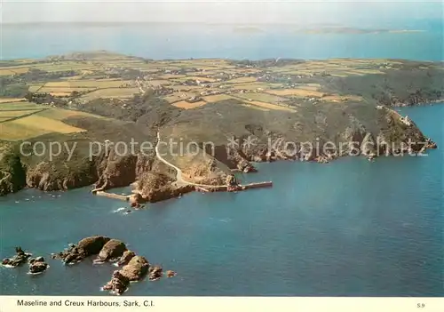 AK / Ansichtskarte Sark_Island Maseline and Creux Harbours Channel Islands aerial view Sark_Island