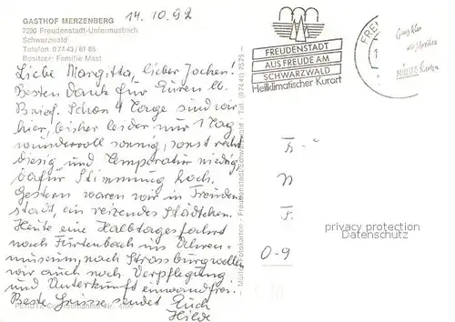 AK / Ansichtskarte Untermusbach_Freudenstadt Gasthof Merzenberg Gastraum Grillplatz am Waldrand Untermusbach_Freudenstadt