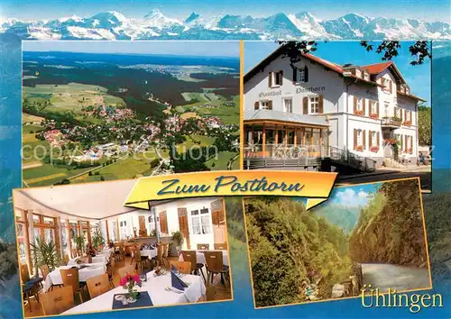 AK / Ansichtskarte uehlingen Birkendorf Hotel Restaurant zum Posthorn Naturpark Suedschwarzwald Fliegeraufnahme Alpenpanorama uehlingen Birkendorf