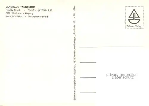 AK / Ansichtskarte Aisperg_Weilheim Landhaus Tannenhof im Schwarzwald 