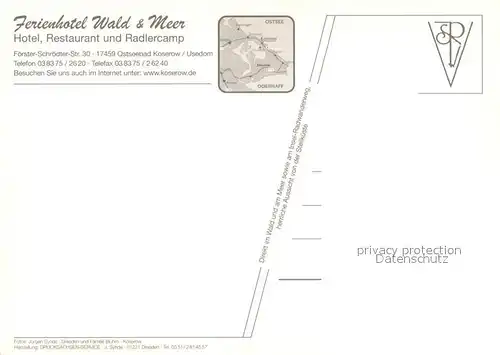 AK / Ansichtskarte Koserow_Ostseebad_Usedom Ferienhotel Wald & Meer Restaurant Radlercamp Strand Koserow_Ostseebad_Usedom