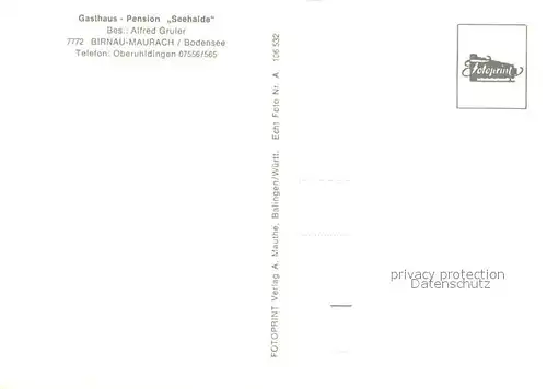 AK / Ansichtskarte Maurach_Birnau Gasthaus Pension Seehalde am Bodensee Maurach Birnau