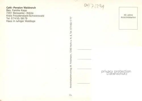 AK / Ansichtskarte Betzweiler Waelde Cafe Pension Waldesruh See Panorama Schwarzwald Betzweiler Waelde