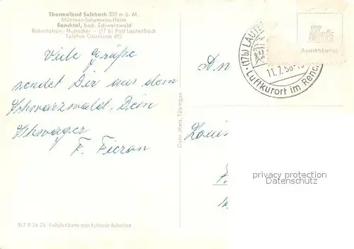 AK / Ansichtskarte Bad_Sulzbach Thermalbad Sulzbach Muentner Schumann Heim im Renchtal Bad_Sulzbach