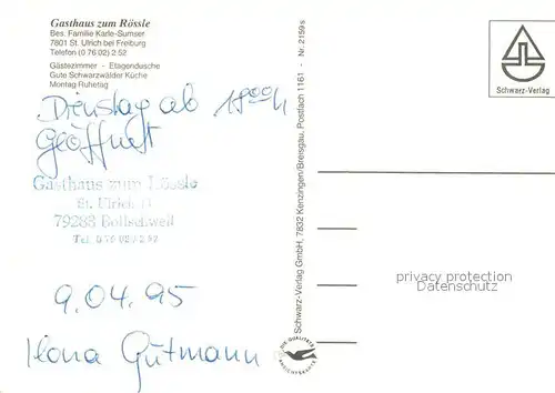 AK / Ansichtskarte St_Ulrich_Schwarzwald Gasthaus zum Roessle Gastraum St_Ulrich_Schwarzwald