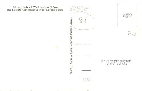 AK / Ansichtskarte Garmisch Partenkirchen Almwirtschaft Wetterstein Ausflugsziel ueber der Partnachklamm Alpen Garmisch Partenkirchen