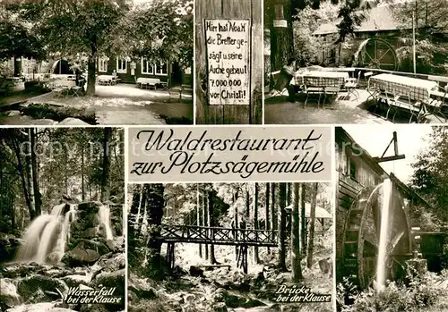 AK / Ansichtskarte Loffenau_Bad_Herrenalb Waldrestaurant zur Plotzsaegemuehle im Schwarzwald Wasserrad Bruecke Wasserfall Loffenau_Bad_Herrenalb