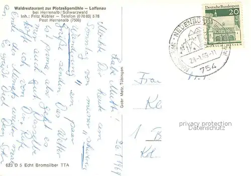 AK / Ansichtskarte Loffenau_Bad_Herrenalb Waldrestaurant zur Plotzsaegemuehle im Schwarzwald Wasserrad Bruecke Wasserfall Loffenau_Bad_Herrenalb