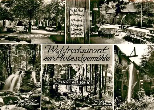 AK / Ansichtskarte Loffenau_Bad_Herrenalb Waldrestaurant zur Plotzsaegemuehle Wasserrad Bruecke Wasserfall Loffenau_Bad_Herrenalb
