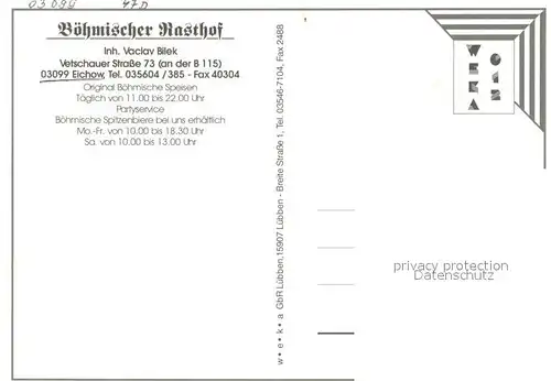 AK / Ansichtskarte Eichow Boehmischer Rasthof Restaurant Koch Eichow