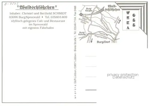 AK / Ansichtskarte Burg_Spreewald Cafe Restaurant Waldschloesschen Kahn Wasserstrasse Burg Spreewald