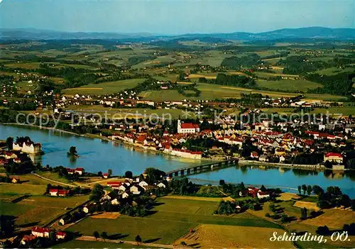 AK / Ansichtskarte Schaerding Blick ueber den Inn Fliegeraufnahme Schaerding