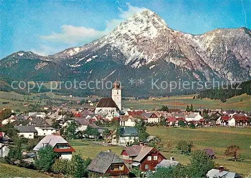 AK / Ansichtskarte Groebming_Steiermark Ortsansicht mit Kirche Blick zum Stoderzinken Groebming_Steiermark