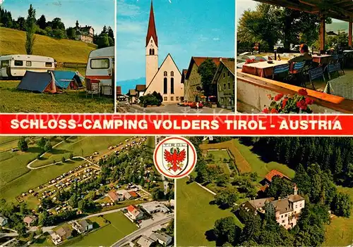 AK / Ansichtskarte Volders Schloss Camping Restaurant Fliegeraufnahme Motiv mit Kirche Volders