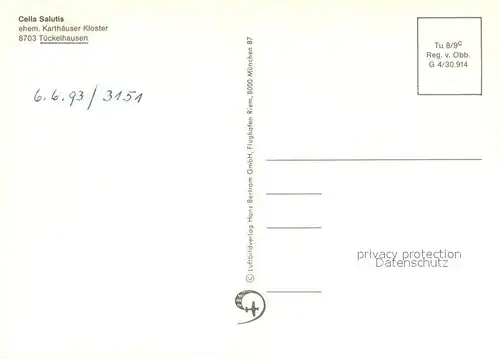 AK / Ansichtskarte Tueckelhausen Cella Salutis ehem Karthaeuser Kloster Fliegeraufnahme Tueckelhausen