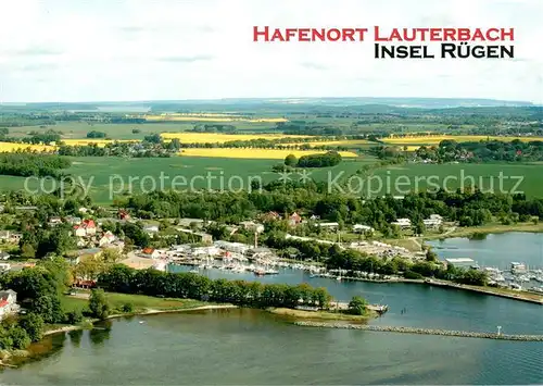 AK / Ansichtskarte Lauterbach_Ruegen Fliegeraufnahme mit Fischerhafen und Marina Lauterbach Ruegen
